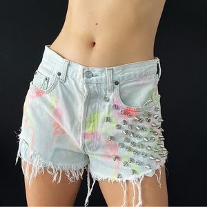 Tie Dye Jean Shorts with Studs